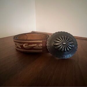 Eddie Bauer Brown Leather Belt with Silver Buckle sz s